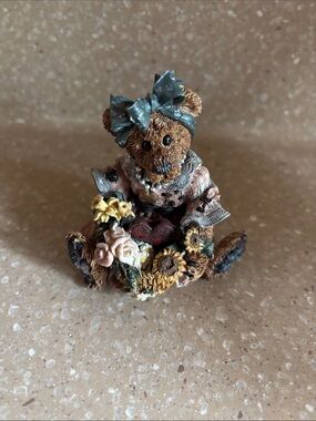 Boyds Bears Brown Teddy with Blue Bow and Floral Bouquet